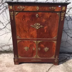 Secretaire Impero in noce a piuma di noce con piano in marmo - Epoca 1800