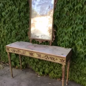 Consolle Luigi XVI laccata verde con piano marmo rosa - Epoca 800/900