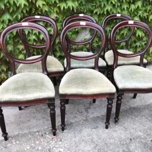 Set 6 Sedie Inglesi Mogano con Fodera Velluto Verde - Epoca anni '50/'60
