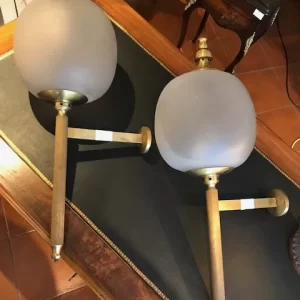 Coppia di Applique Anni '60 in Ottone con Campana in Vetro Smerigliato