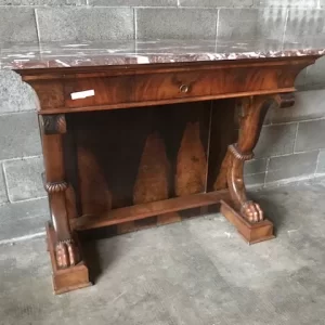 Consolle Carlo X in Noce con Piano in Marmo Rosso - Epoca 1800