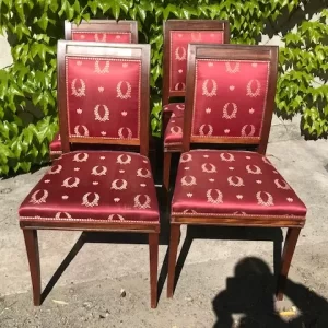 Lotto di 4 Sedie Carlo X in Mogano con Intarsi in Ottone - Epoca '800
