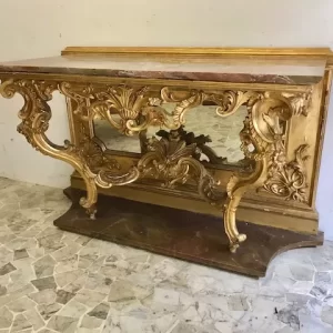 Consolle Luigi XIV in Legno Intagliato e Dorato a Foglia - Epoca '700