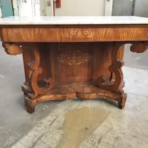 Consolle Carlo X in noce e piuma di noce con piano in marmo - Epoca '800