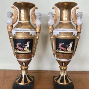 Coppia di Vasi Impero in Porcellana e Porcellana Bisquit - Epoca '800