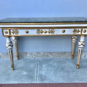 Consolle Impero Laccata e Dorata con Piano in Marmo Verde - Epoca '800