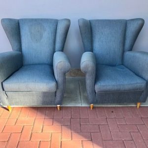 Coppia di Poltrone Vintage - Anni '60-70 in stoffa azzurra