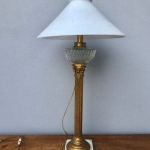 Lampada a Colonna Anni '30 in Ottone Dorato e Marmo Bianco
