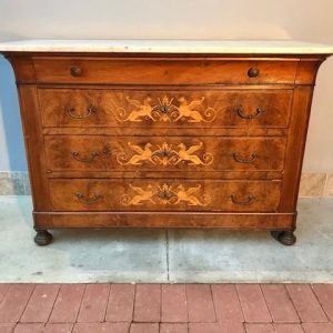 Cassettone Carlo X in Noce - Epoca '800 con Intarsi in Bosso